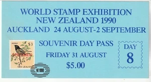 Nuova Zelanda - Esposizione Mondiale dei Francobolli NZ 1990 Giorno 8 Pass - Foto 1 di 1