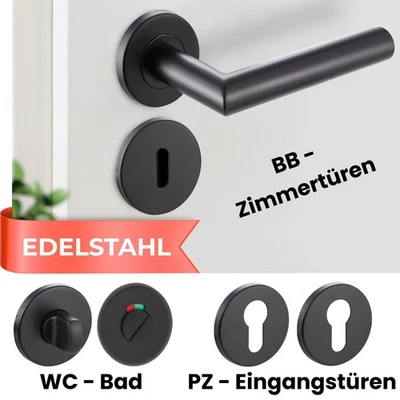 Türgriff schwarz matt Edelstahl Türdrücker Garnitur Türbeschlag Türgarnitur Bad - Bild 1 von 4