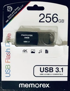 MEMOREX 256GB USB 3.1 FLASH DRIVE PORTABLE COMPACT FILE STORAGE CREASED PACKAGE - Afbeelding 1 van 2