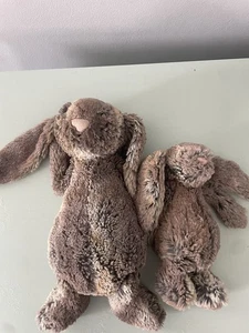 Lote de 2 peluches de peluche Jellycat Bashful Woodland Bunny de 12” y 8” - Imagen 1 de 4