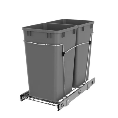 Rev-A-Shelf Double Pullout Trash Cans 27 qt. for Kitchen, Silver, RV-15KD-17C S - Image 1 of 4