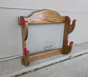Vintage Rustic Country Oak Wood Wall Hanging 2 Gun Rifle Display Rack E79 - Picture 1 of 24