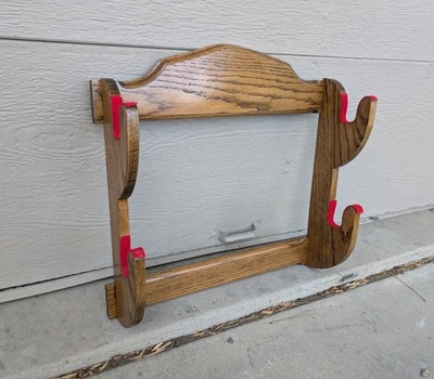 Vintage Rustic Country Oak Wood Wall Hanging 2 Gun Rifle Display Rack E79 - Image 1 of 4