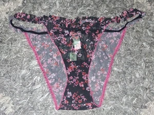 Adore Me/VS Ruffled String Bikini Panty NEW Large Black Floral - Picture 1 of 2