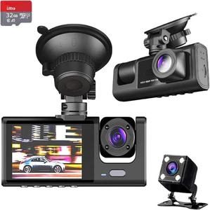 3 Kanal Dashcam vorne hinten & innen 2" HD Display Nachtsicht G-Sensor 32GB - Bild 1 von 9