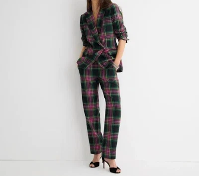 Pantalón J Crew BM765 NUEVO CON ETIQUETAS Talla 2 Kate Pierna Recta en Rosa Stewart Tartán Mezcla de Lana Foto 1 de 4