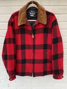 Woolrich Jacket Mens Xtra Large Red Black Buffalo Plaid USA Corduroy Mackinaw - Picture 1 of 6