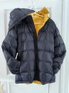 Land's End Mens Large Black Puffer Jacket Coat Reversible Yellow Quilted 42 - 44 - Picture 1 of 14