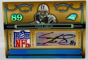 2006 National Treasures Steve Smith Sr NFL SHIELD 1/1 LOGO Patch Auto Panthers - Picture 1 of 10