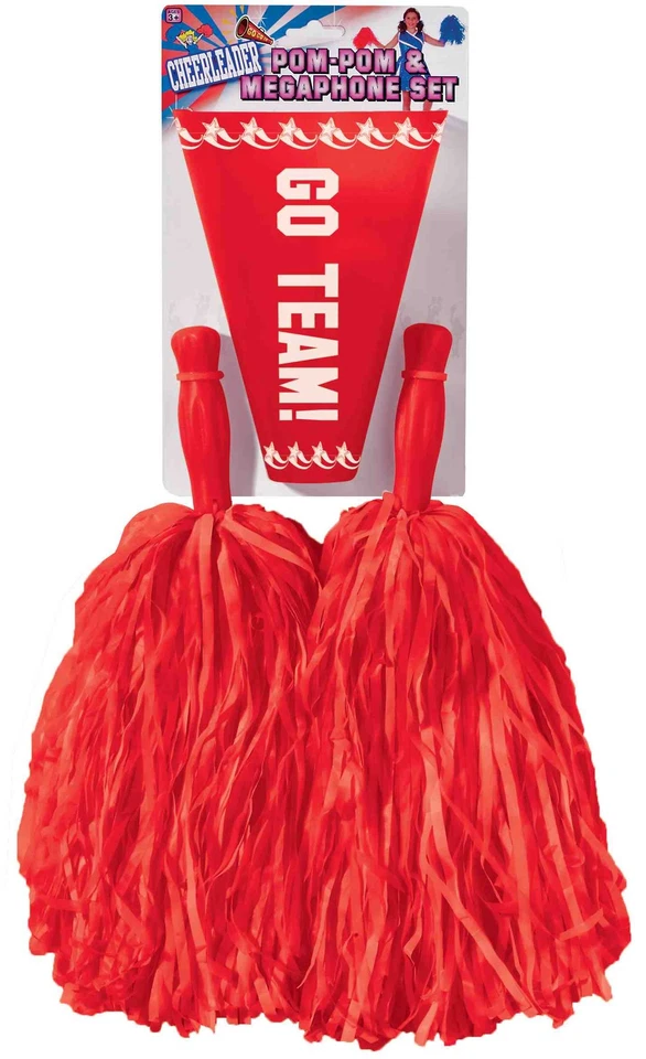 Cheerleader Pom Pom RED Poms Megaphone Costume Adult Childs Cheer Leader Prop - Image 1 of 1