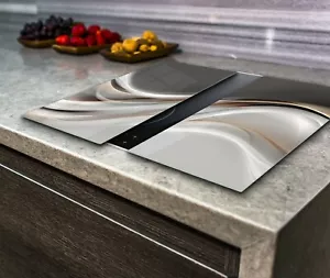 Hob Cover Induction Electric Cooker Chopping Board Glass Set 2 Parts Grey Waves - Picture 1 of 5