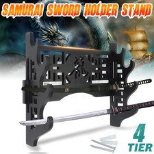 4 Strati Supporto Mural Katana Spada Epee Stand da Parete Legno Drago Titolare