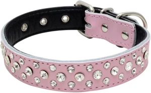 Rhinestones Dog Collar, Adjustable Sparkly Crystal Studded Genuine Leather Pet D - Picture 1 of 3
