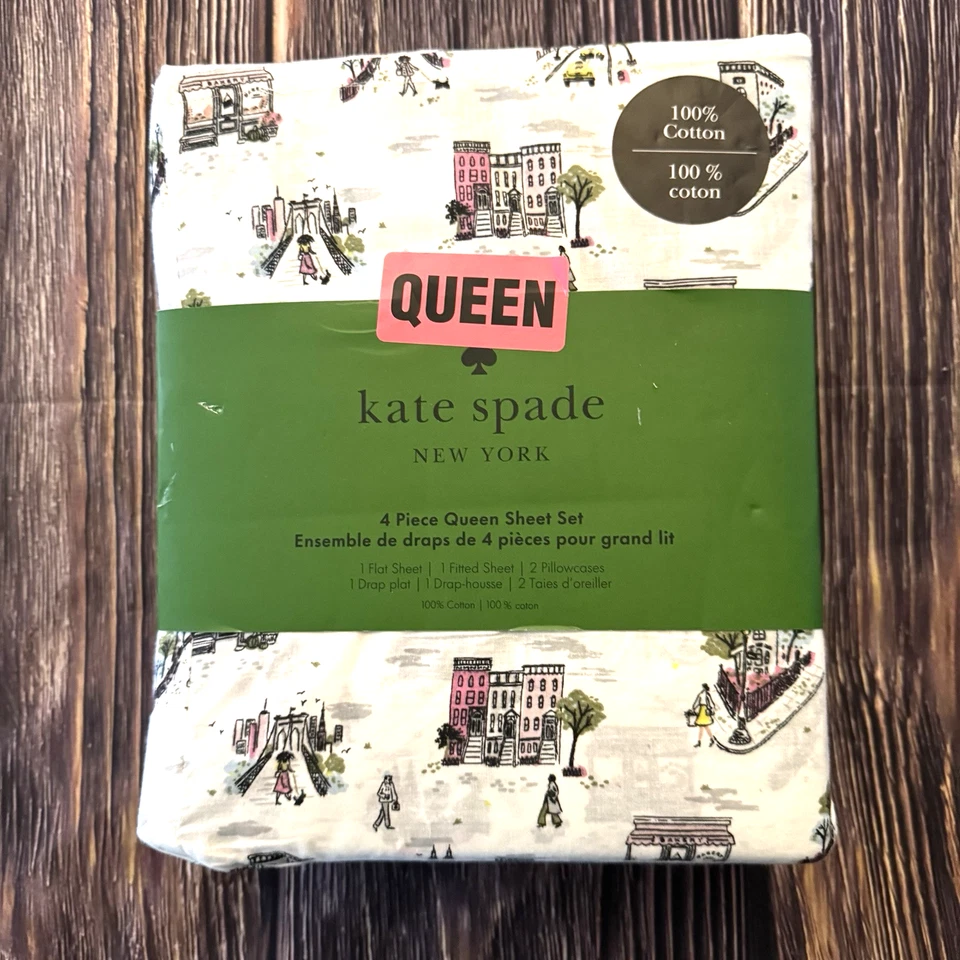 Kate Spade Queen “FINE DAY” New York City Themed Print 100% Cotton Sheet Set - Image 1 of 4