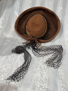 Vintage Brown fur Hat Gold Band & Black Veil Size 7 - Picture 1 of 6
