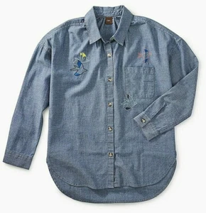 TEA COLLECTION Camicia Chambray L/S con ricamo - Blu - Nuova con etichetta Ragazze 10 - Foto 1 di 1