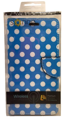 Funda tipo billetera Sonne Premium para Alcatel Fierce XL - lunares/azul/blanco Foto 1 de 4