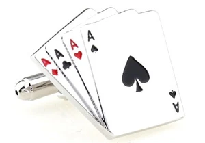 Asse vier Manschettenknöpfe Poker Casino Händler Karten neu Geschenkbox kostenloser Versand USA - Bild 1 von 3