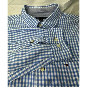Tommy Hilfiger Men's XL Blue Gingham Classic Fit Long Sleeve Button Down Shirt - Imagen 1 de 6