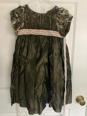 4T Girls Green Velvet Satin Victorian Medieval Empire Party dress Vintage 80s - Image 1 of 4