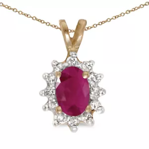 10k Yellow Gold Oval Ruby And Diamond Pendant with 18" Chain - Picture 1 of 3