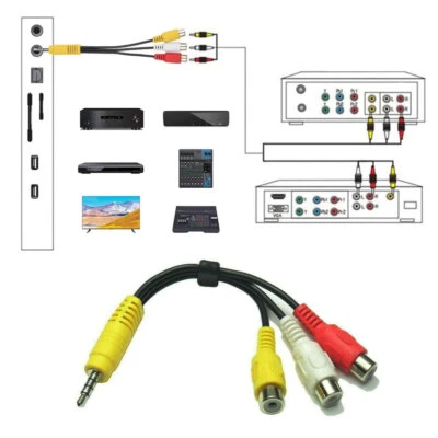 3.5mm AV Male to 3RCA Female M/F Audio Video Stereo Jack Adapter Cord Cable - Image 1 of 4