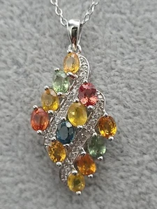 Colgante de plata de ley 925 con zafiro multicolor joyería fina - Imagen 1 de 12