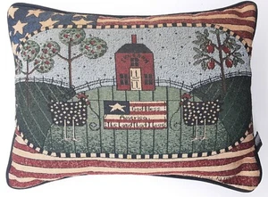 Susan Fouts-Kline God Bless America Flag Pillow Country Farm Folk Art Tapestry - Picture 1 of 6