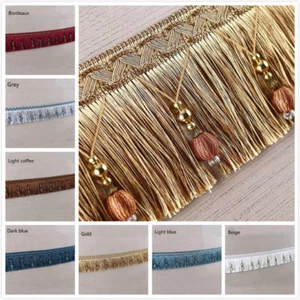 1M/2M Luxury Exquisite Beaded Tassel Trim Fringe Braid Trimming Pom Pom 10 Color - Picture 1 of 22