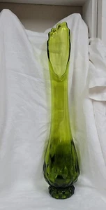 Vintage MCM 23” Viking Green Glass Swung Vase Pulled Bubble - Picture 1 of 8