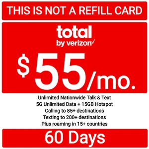 Total Wireless Prepaid $55 5G Unlt'd Talk,Text,Data 15GB Hotspot Plan - 60 Days - Photo 1 sur 3