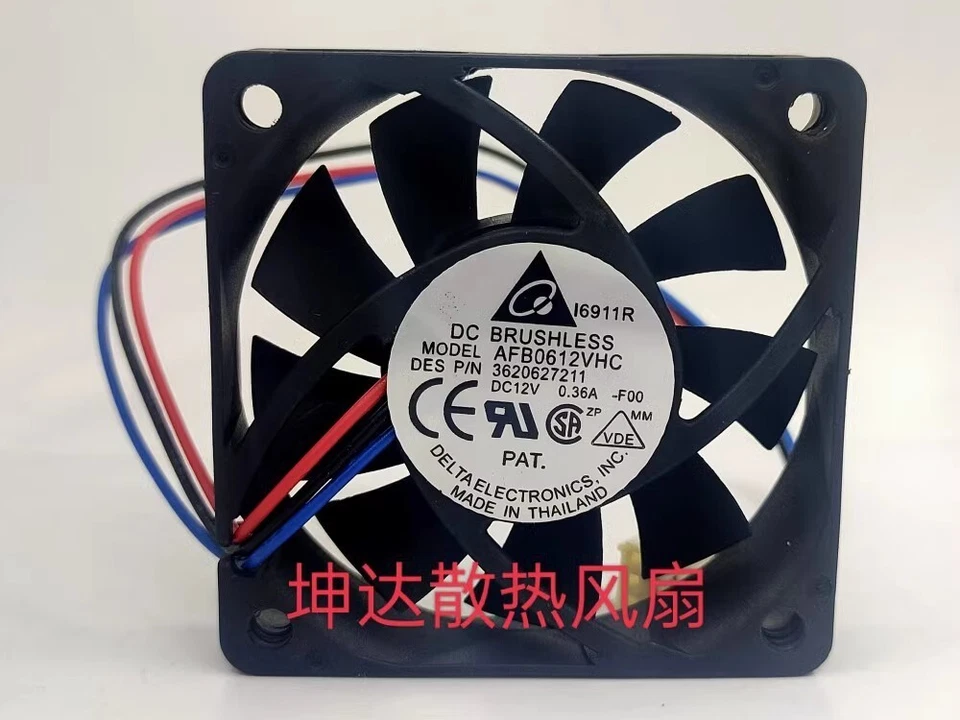 Delta AFB0612VHC-F00 6013 12V 0.36A 6CM 3-Wire Cooling Fan - Image 1 of 1