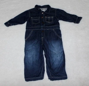 Oshkosh B'gosh Dark Blue Denim Jumpsuit Lined Long Sleeves Snap Legs 18M - Picture 1 of 8