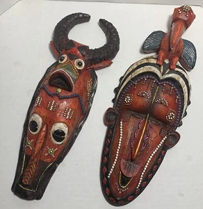 Máscaras de diseño Toscano del Congo esculturas de pared africanas 1 cabeza de toro y 1 tucán - Imagen 1 de 11