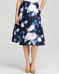 NWT Kate Spade Dusk Clouds A line Skirt Pleat Navy Blue White 2 XS $448 - Picture 1 of 11