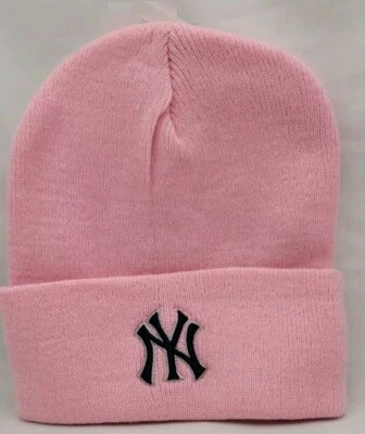 New York Yankees Cuffed Knit Hat Logo Stitched Pink - Image 1 of 4