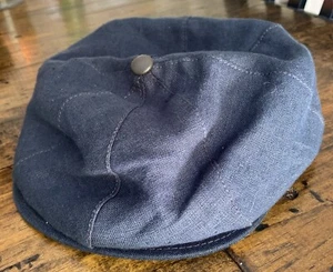 Goorin Bros 6 panel Flat Cap Navy Classic Linen Leather USA M Cabbie Newsboy - Picture 1 of 8