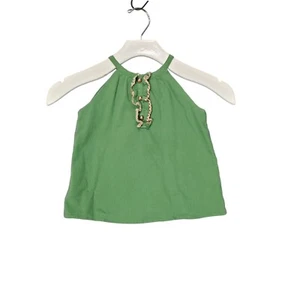 JANIE AND JACK Girls Top Size 4 Green 100% Cotton Gauze Gold Ruffle Strappy - Picture 1 of 7