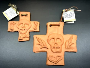 2 Cristina Acosta Clay Skull Cross Ornaments Day of the Dead Dia de los Muertos - Picture 1 of 23