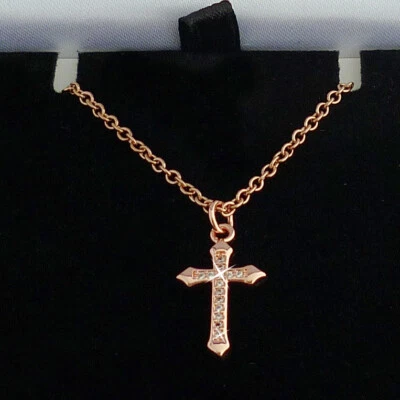 Or Rose Croix Collier En Cadeau Boîte. Pendentif Croix, Cristaux Grande Qualité - Photo 1/4