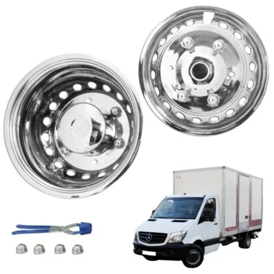 Satz Edelstahl Radkappen 16"x5,5" Stahlfelgen V+H MB Sprinter 2017- Doppelrad - Bild 1 von 3