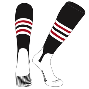 PEAR SOX OTC Baseball Softball Stirrup Socks (F, 5in) Black, White, Red - Picture 1 of 3