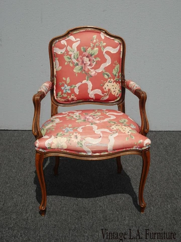 Vintage French Provincial Rose Floral Side Chair AsIs Cover