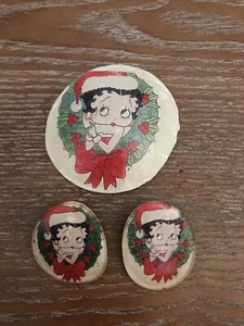 Betty Boop Vintage Brosche & Ohrringe Weihnachten - Bild 1 von 2