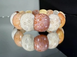 HIGH GRADE NATURAL Petoskey Stone/ CORAL FOSSIL BRACELET/ SNOW FLOWERS - Picture 1 of 12