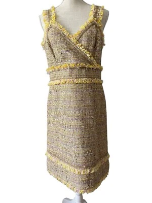Worth New York Yellow Colorful Tweed Fringe Dress Size 8 - Image 1 of 4