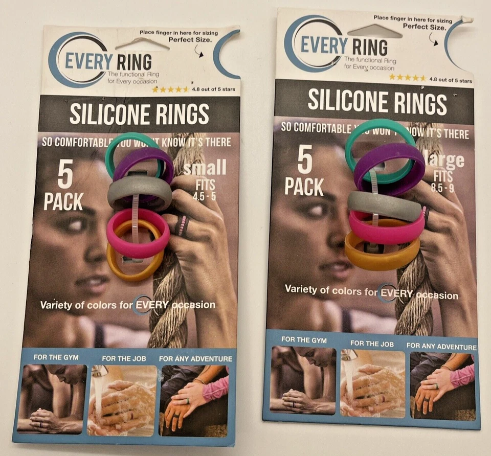Every Ring Silicone Rings 5 Pack Medium Fits 4.5 - 5 Multicolor Comfortable L4