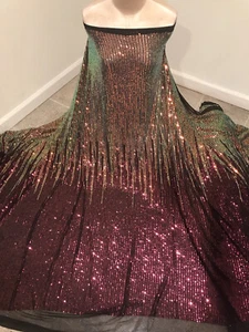 Fuchsia iridescent Black 4way stretch sequins Mesh fabric sold by the yard - Picture 1 of 6