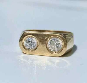 2.00Ct Lab Created Diamond Two-Stone Bezel Set Pinky Ring 14K Yellow Gold Plated - Picture 1 of 5