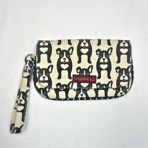 Bungalow 360 Wristlet Black Dog/Bulldog/Heart Cream Polka Dot Vegan Cute Peace - Picture 1 of 7